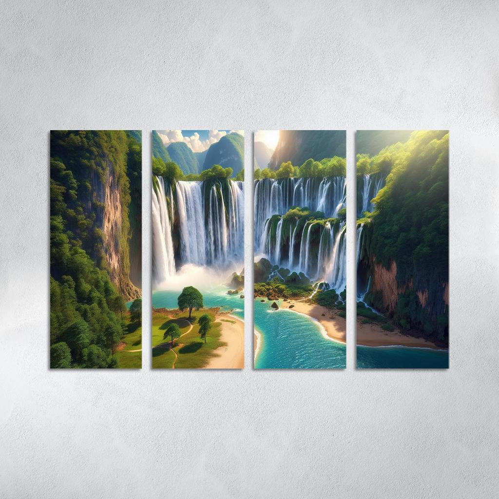 Hidden Falls Beach Waterfall Oasis Abstract Paintings Frame