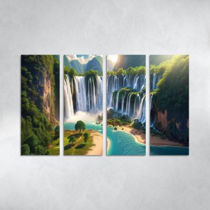 Hidden Falls Beach Waterfall Oasis Abstract Paintings Frame