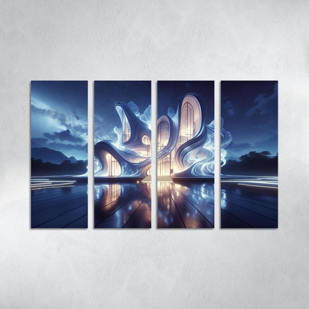 Bioluminescent Structures 4 Piece HD Modern Canvas Panels-Original Frame