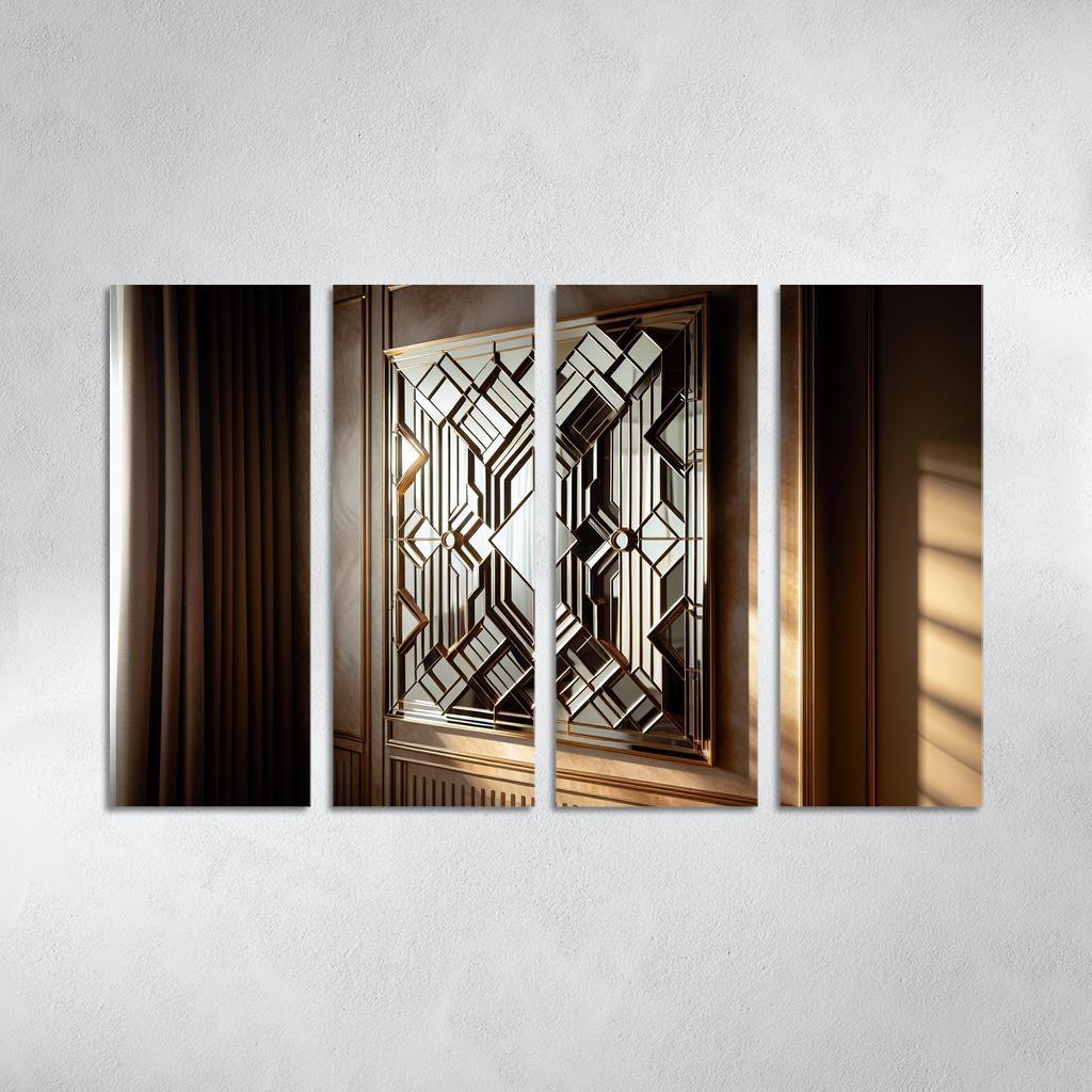 Art Deco Mirror with Geometric Design 4 Piece HD Modern Canvas Panels-Original Frame