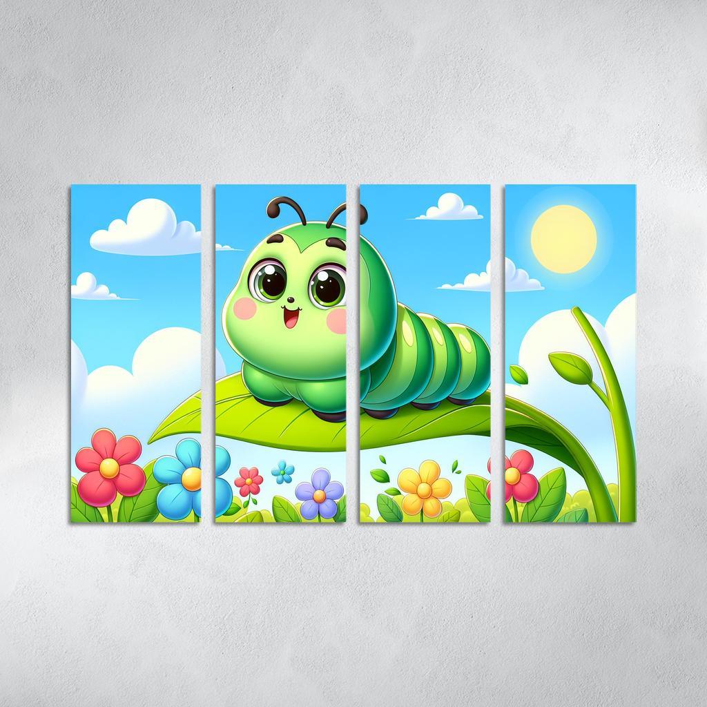 Cuddly Caterpillar Journey 4 Piece HD Modern Canvas Panels-Original Frame