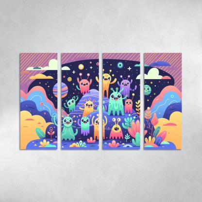 Adventure in Space 4 Piece HD Modern Canvas Panels-Original Frame