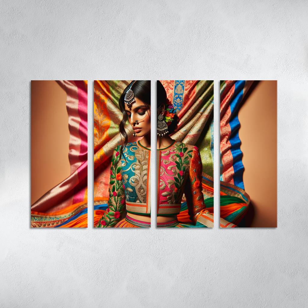 Ethnic Fusion Blending Cultures in Fashion 4 Piece HD Modern Canvas Panels-Original Frame