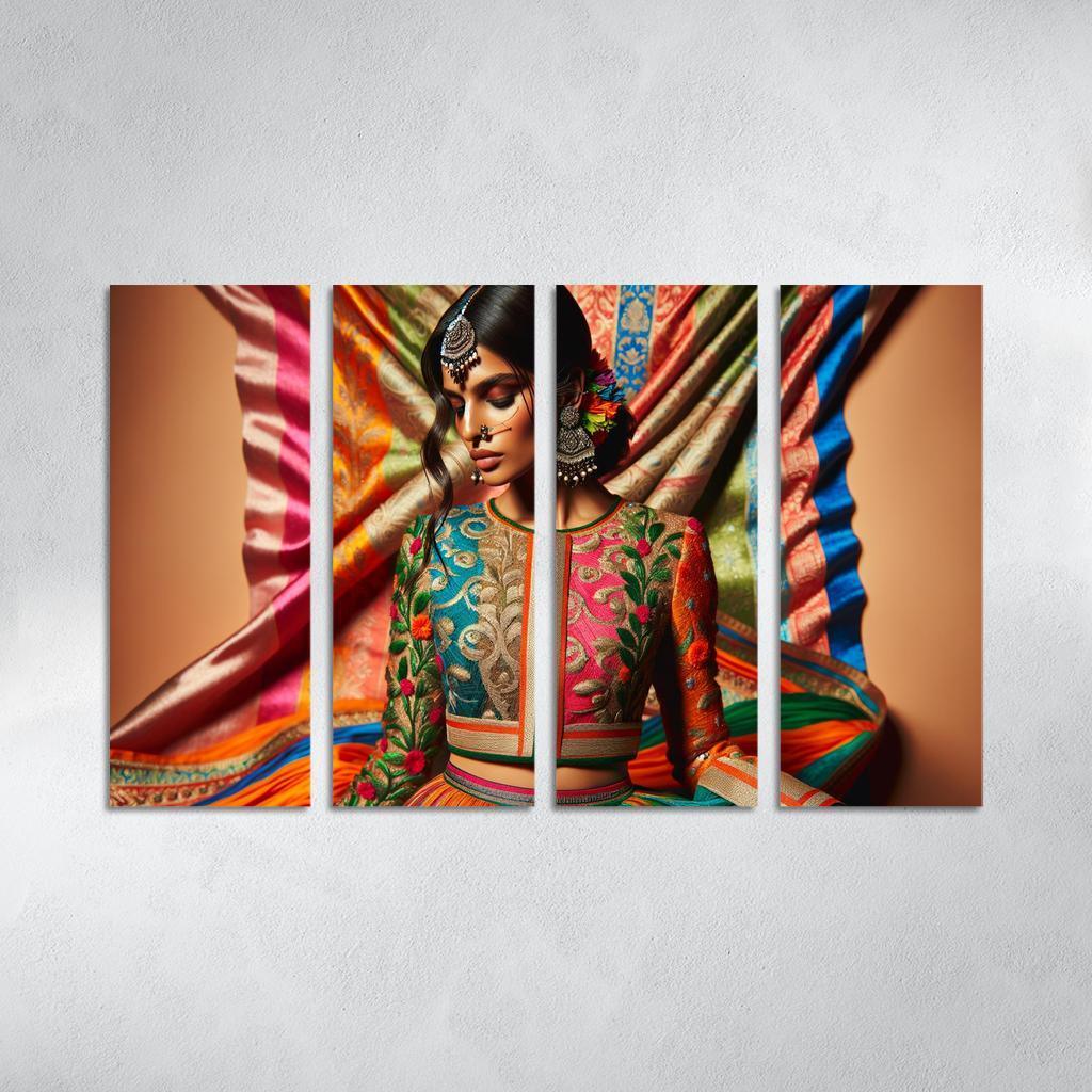 Ethnic Fusion Blending Cultures in Fashion 4 Piece HD Modern Canvas Panels-Original Frame