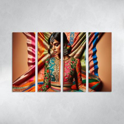 Ethnic Fusion Blending Cultures in Fashion 4 Piece HD Modern Canvas Panels-Original Frame