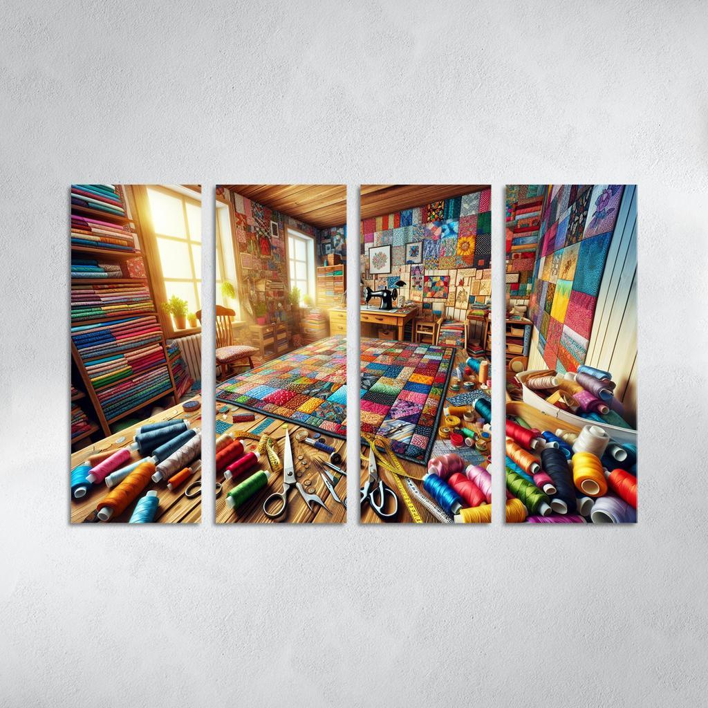 Quilting Stitching Together Memories 4 Piece HD Modern Canvas Panels-Original Frame