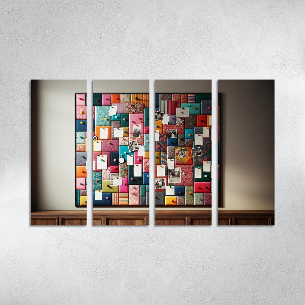 Fabric-Covered Cork Bulletin Board 4 Piece HD Modern Canvas Panels-Original Frame