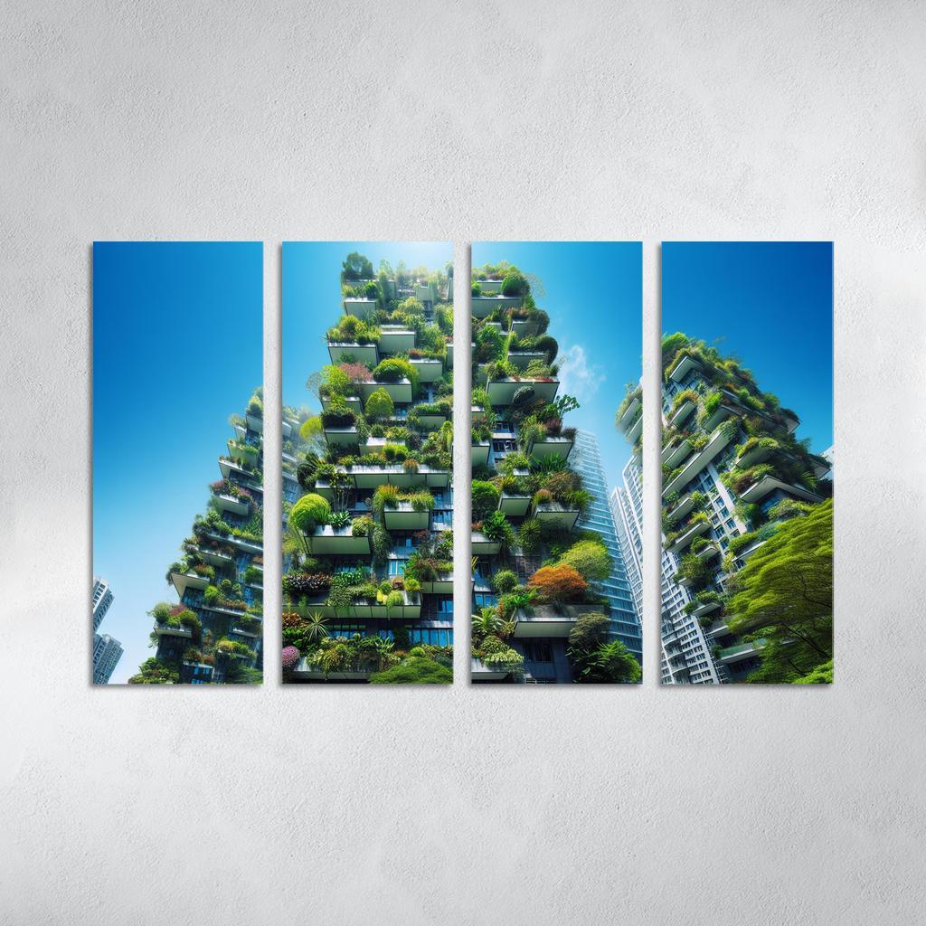 Vertical Forest Towers 4 Piece HD Modern Canvas Panels-Original Frame