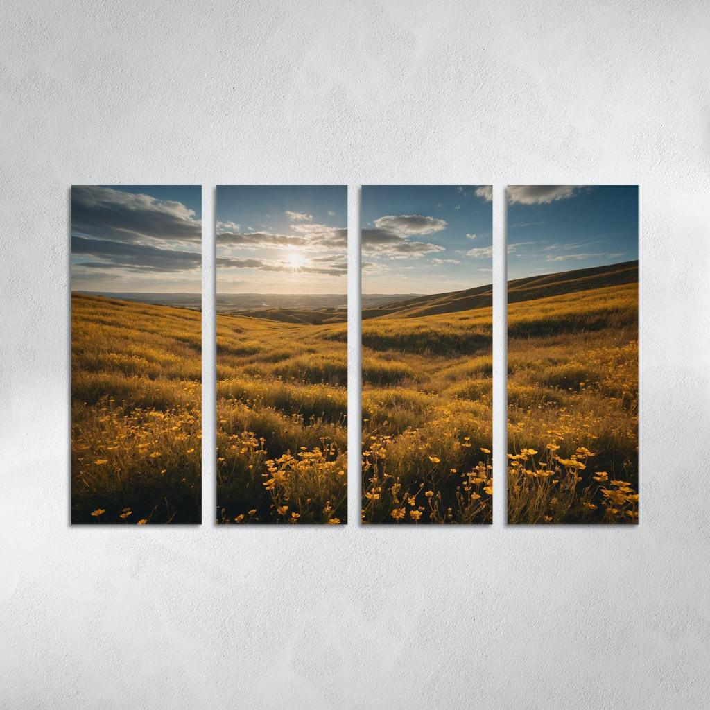 The Elysian Fields Of Golden Wildflowers Multi-panel Paintings
