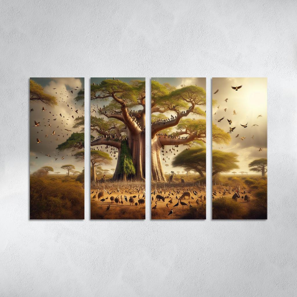 The Forgotten Giants The Baobab Tree and Its Ecosystem 4 Piece HD Modern Canvas Panels-Original Frame