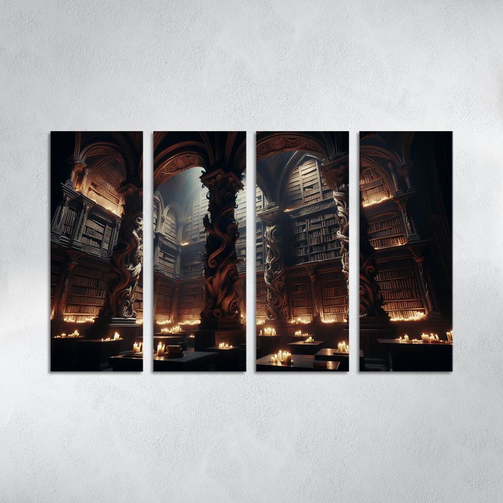 Phantom Library Enchanted Shelves of Darkness 4 Piece HD Modern Canvas Panels-Original Frame