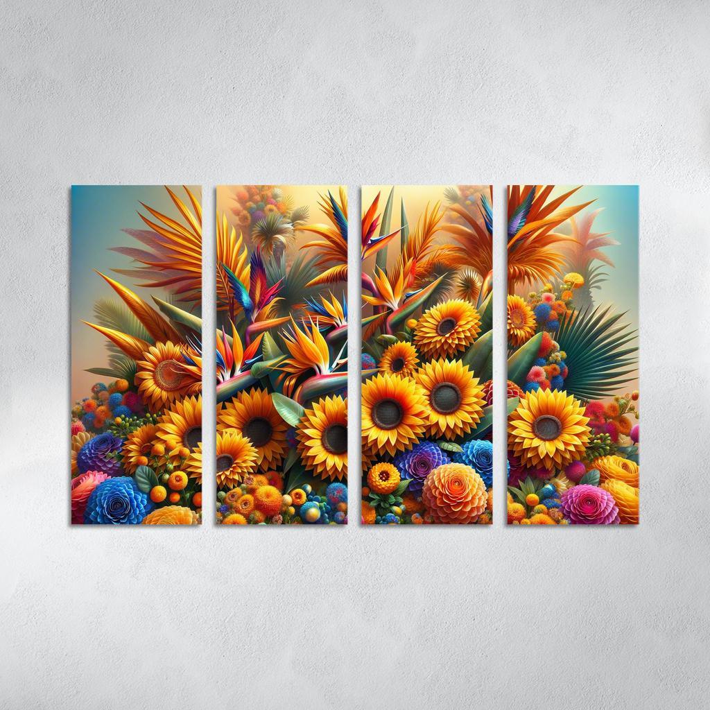 Festival of Colors A Celebration of Floral Diversity 4 Piece HD Modern Canvas Panels-Original Frame