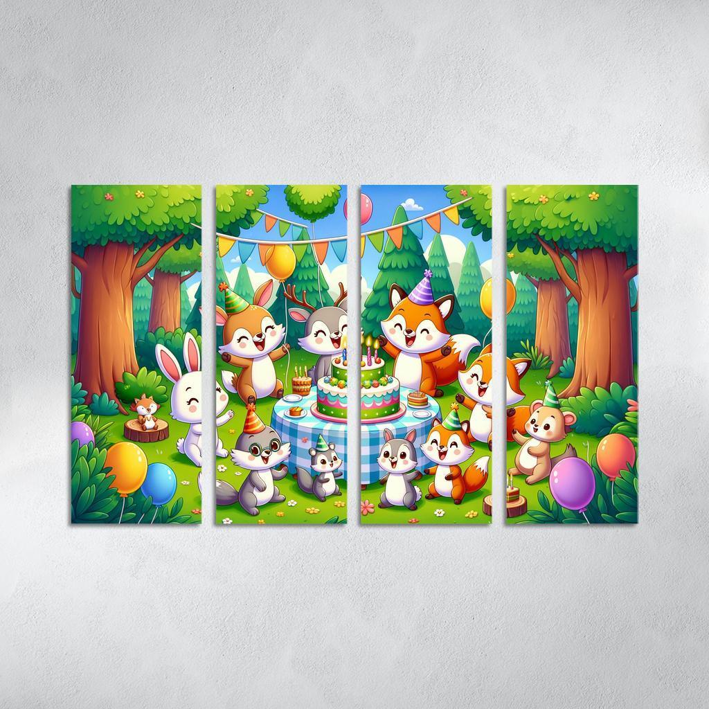 Whimsical Woodland Party 4 Piece HD Modern Canvas Panels-Original Frame