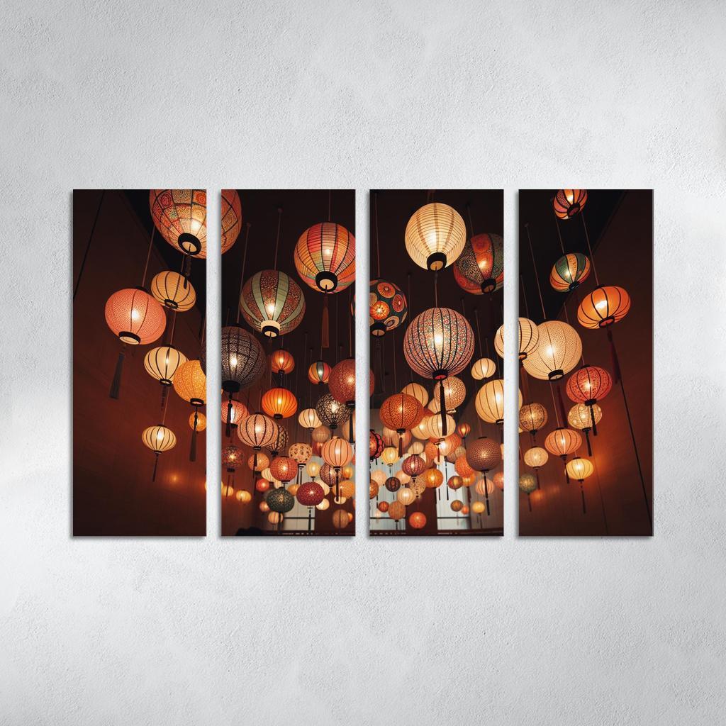 Whimsical Paper Lanterns 4 Piece HD Modern Canvas Panels-Original Frame