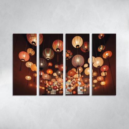 Whimsical Paper Lanterns 4 Piece HD Modern Canvas Panels-Original Frame