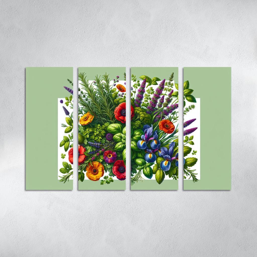 Aromatic Garden The Herb and Blossom Fusion 4 Piece HD Modern Canvas Panels-Original Frame