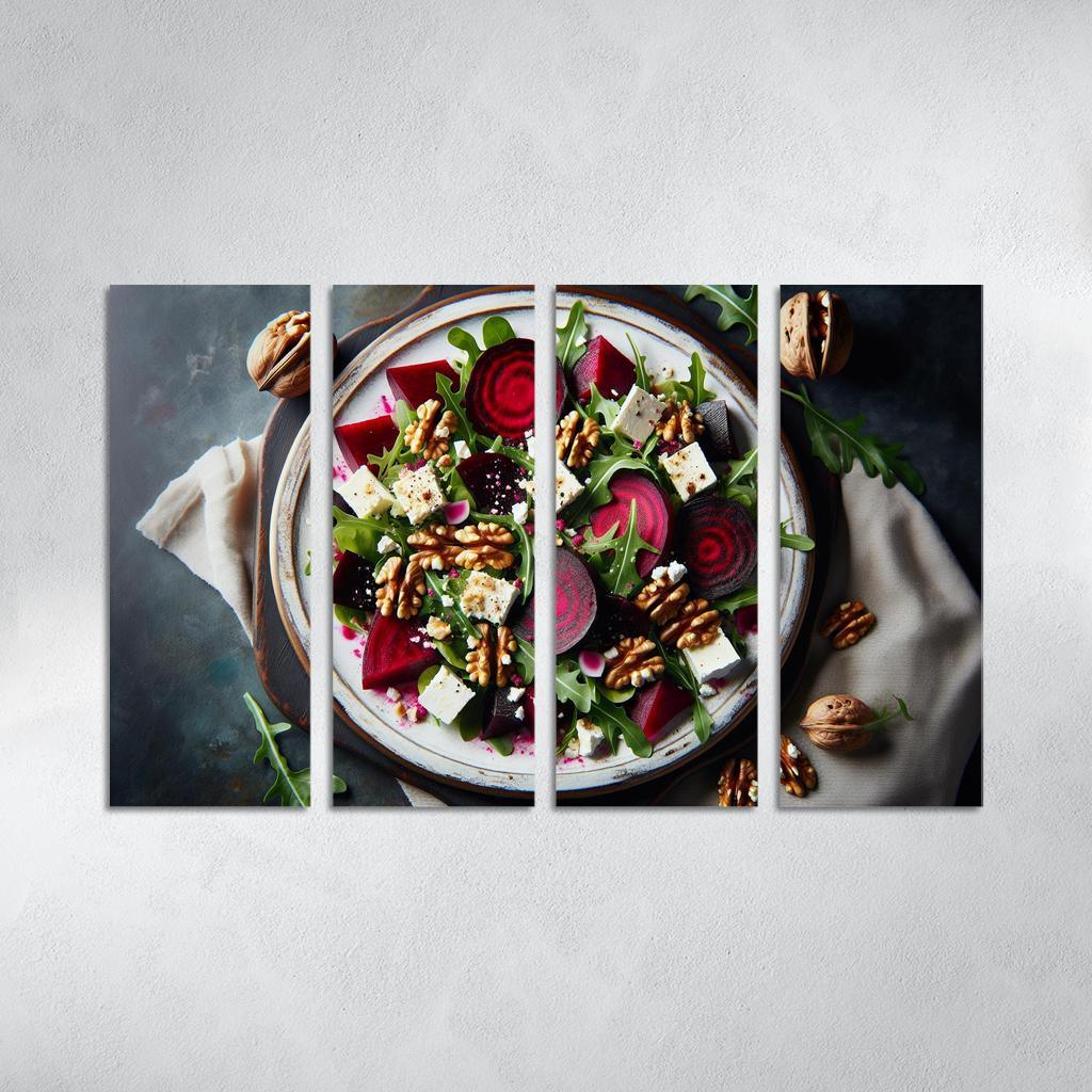 Beetroot and Feta Salad with Walnut Dressing 4 Piece HD Modern Canvas Panels-Original Frame