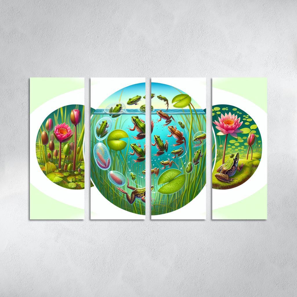The Remarkable Life Cycle of Frogs 4 Piece HD Modern Canvas Panels-Original Frame
