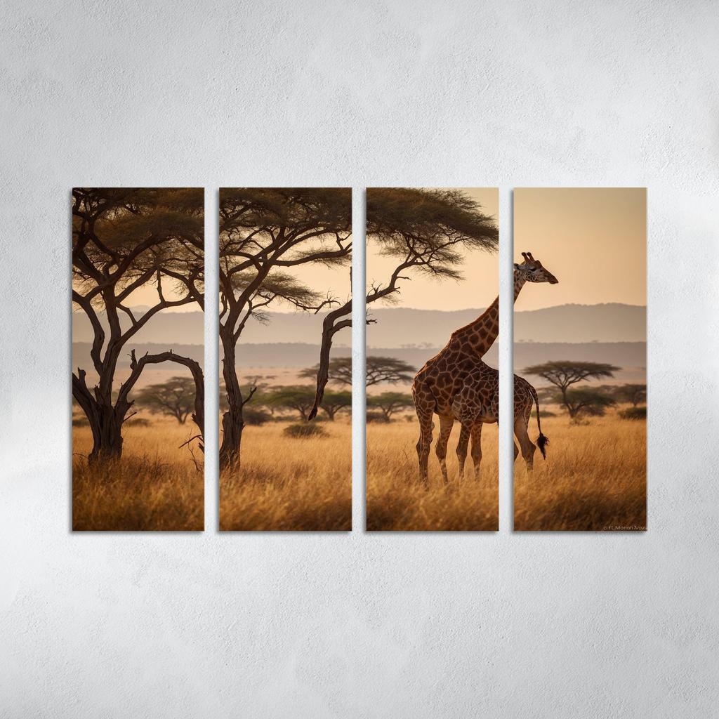 The Majestic Giraffe Grazing On Acacia Trees Framed Paintings