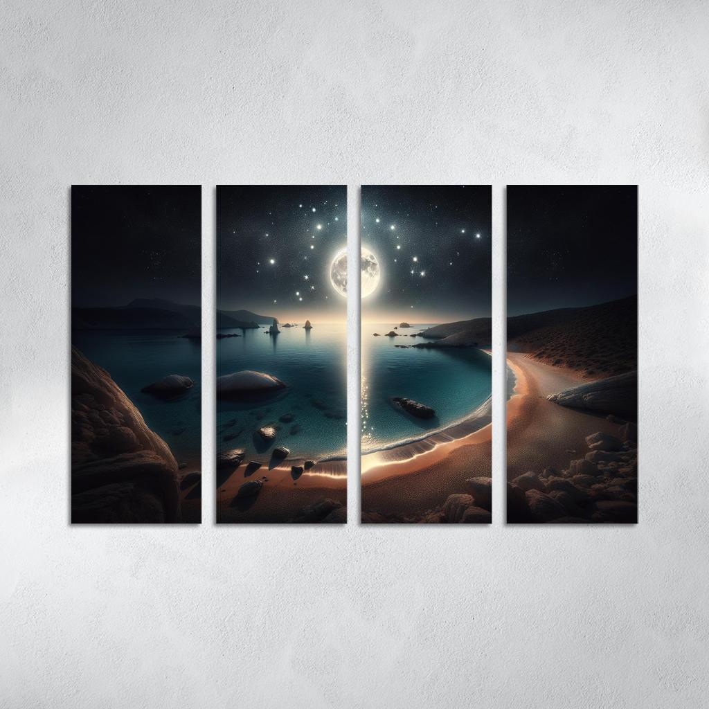 Moonlit Harbor A Coastal Retreat for Stargazers 4 Piece HD Modern Canvas Panels-Original Frame