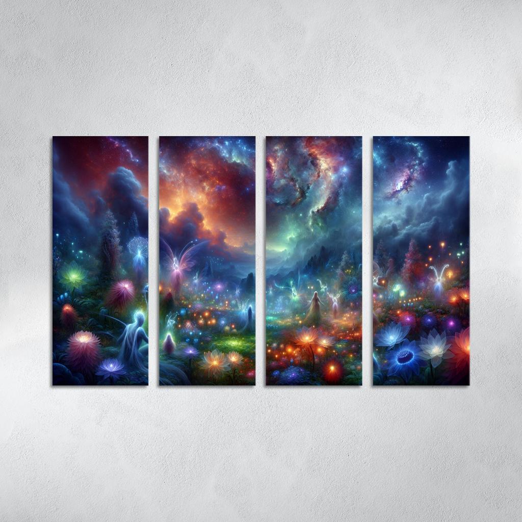 The Nebula Gardens 4 Piece HD Modern Canvas Panels-Original Frame