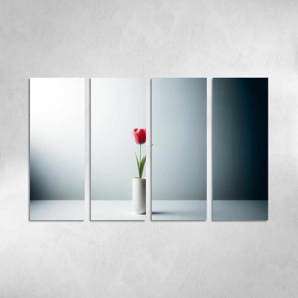 Botanical Minimalism A Single Stem Elegance 4 Piece HD Modern Canvas Panels-Original Frame