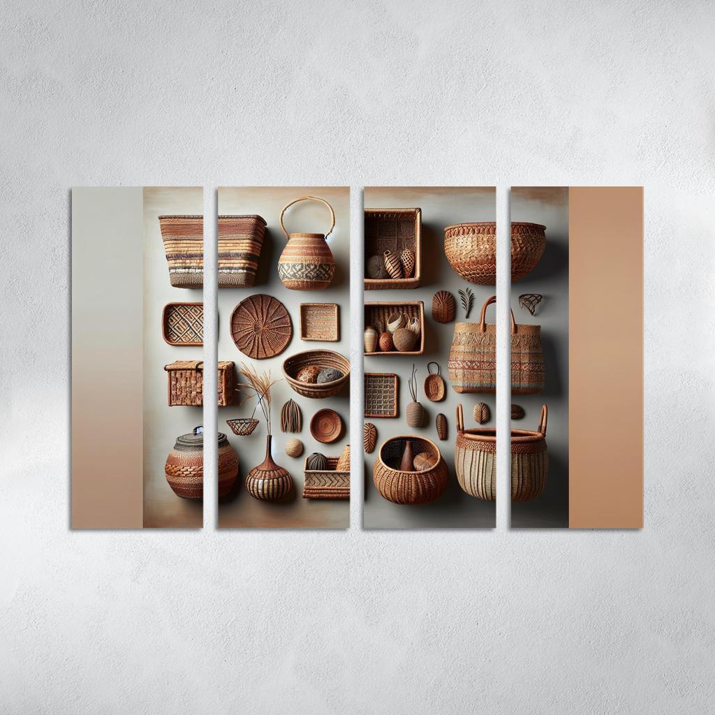 Artisan-Made Woven Baskets 4 Piece HD Modern Canvas Panels-Original Frame