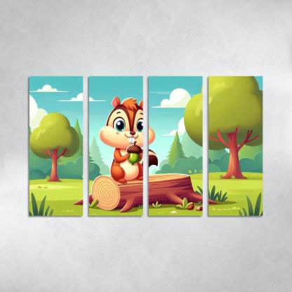 Cheeky Chipmunk 4 Piece HD Modern Canvas Panels-Original Frame