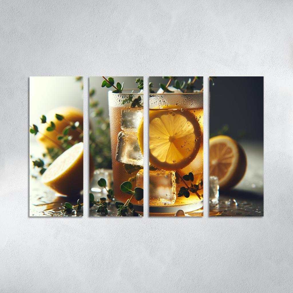 Lemon Thyme Infused Iced Tea 4 Piece HD Modern Canvas Panels-Original Frame