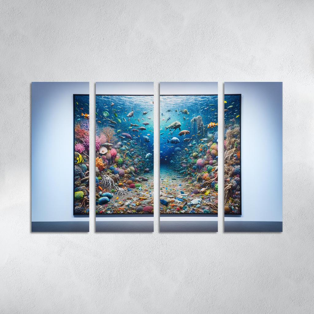 Beneath the Surface Ocean Conservation Awareness 4 Piece HD Modern Canvas Panels-Original Frame