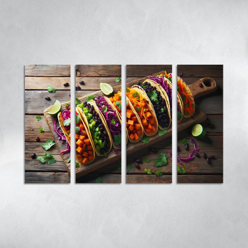 Savory Sweet Potato and Black Bean Tacos 4 Piece HD Modern Canvas Panels-Original Frame