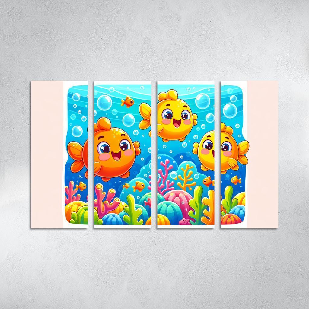 Giggles With Goldfish - Underwater Fun Framed Paintings