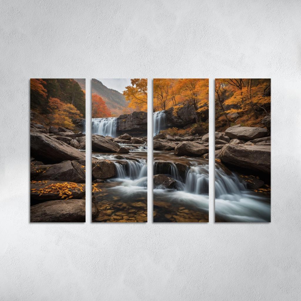 The Golden Cascade Of Autumn Waterfall Multi-panel Paintings