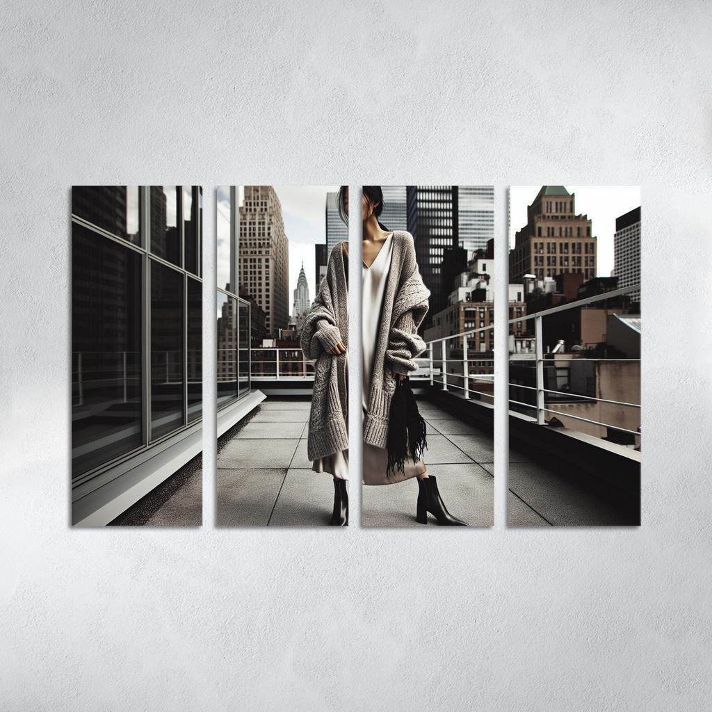 Layered Textures Combining Fabrics 4 Piece HD Modern Canvas Panels-Original Frame