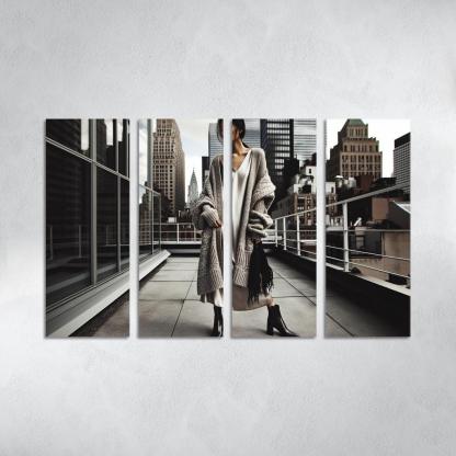 Layered Textures Combining Fabrics 4 Piece HD Modern Canvas Panels-Original Frame