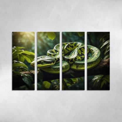 The Elegant Green Tree Python In A Tropical Setting Framed Paintings