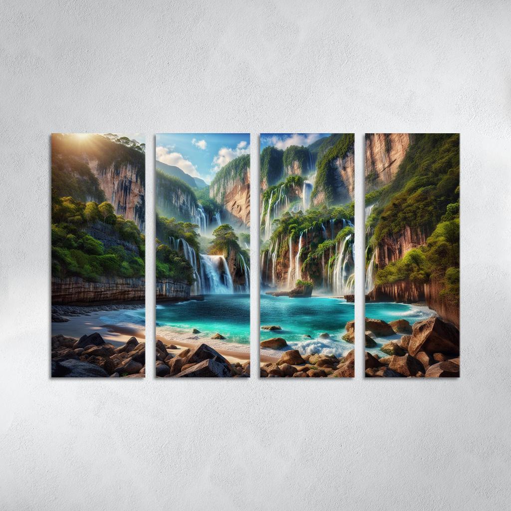 Cascading Waters Beach With Waterfalls Custom Paintings Frame