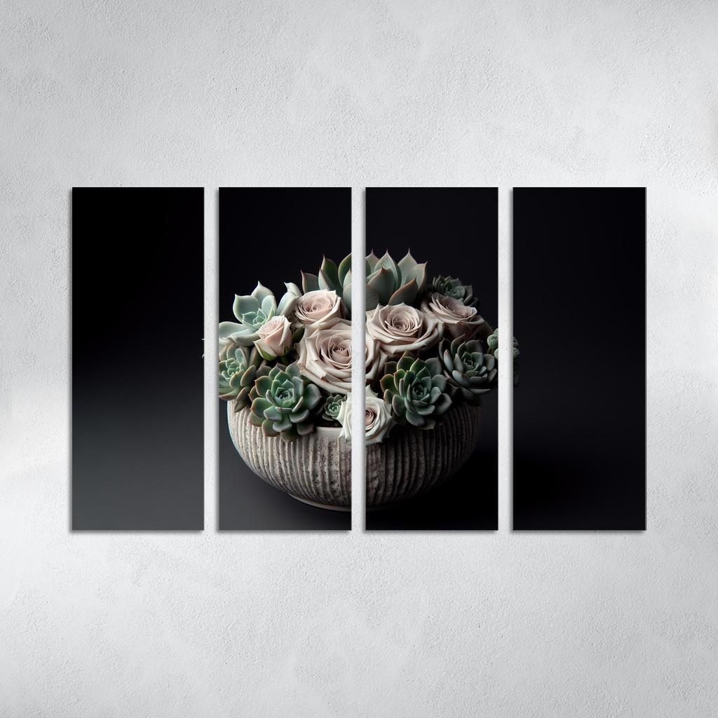 Whispers of the Desert Succulent Floral Fusion 4 Piece HD Modern Canvas Panels-Original Frame