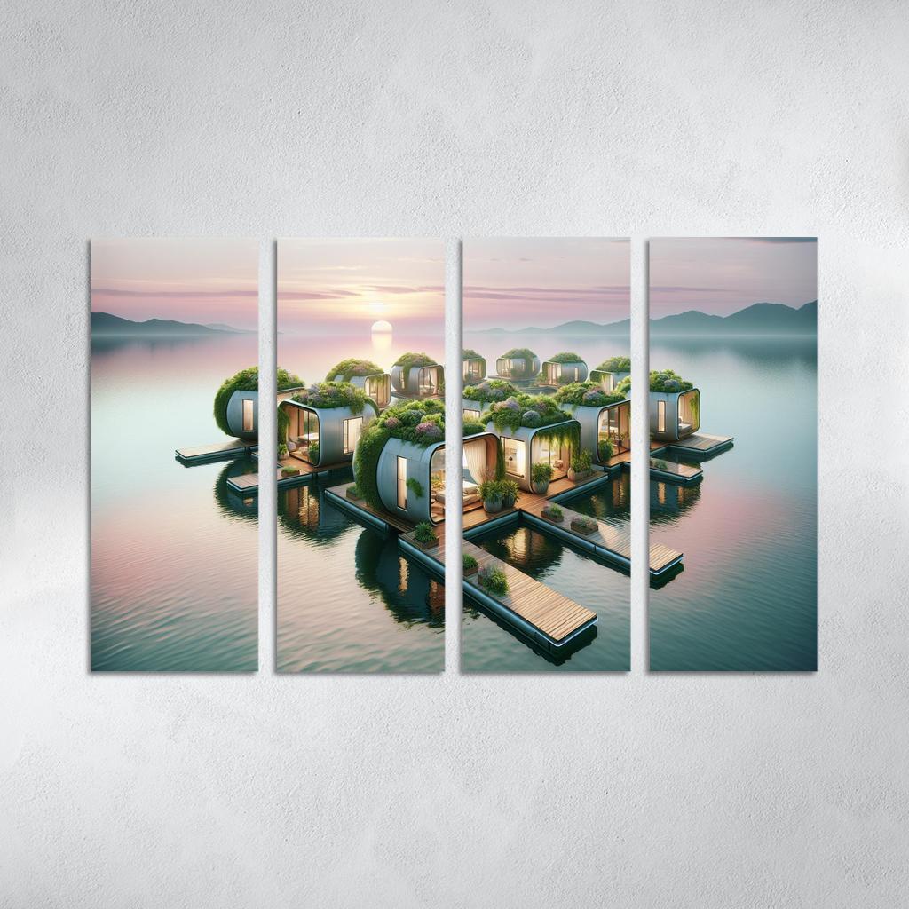 Floating Community Pods 4 Piece HD Modern Canvas Panels-Original Frame