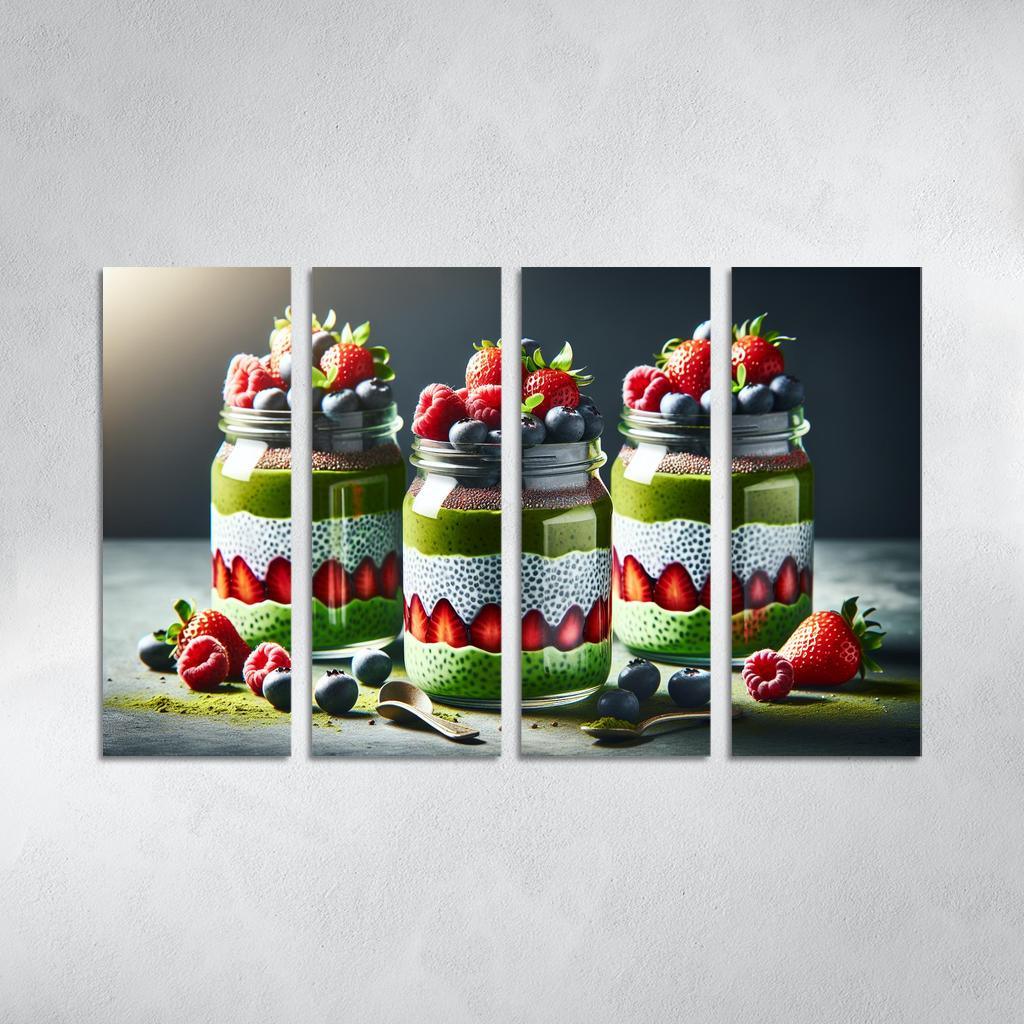 Matcha Chia Seed Pudding 4 Piece HD Modern Canvas Panels-Original Frame