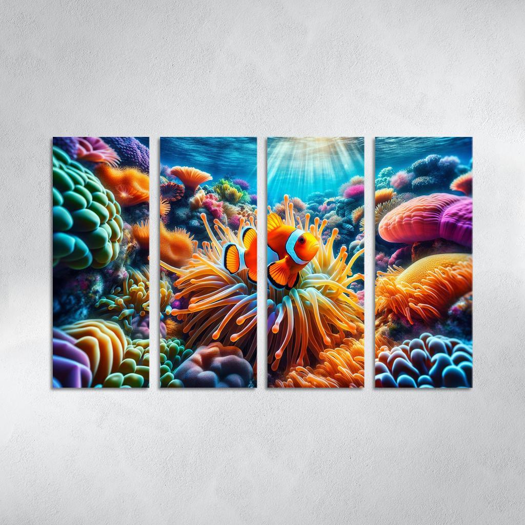 Guardians of the Reef The Life of Clownfish 4 Piece HD Modern Canvas Panels-Original Frame
