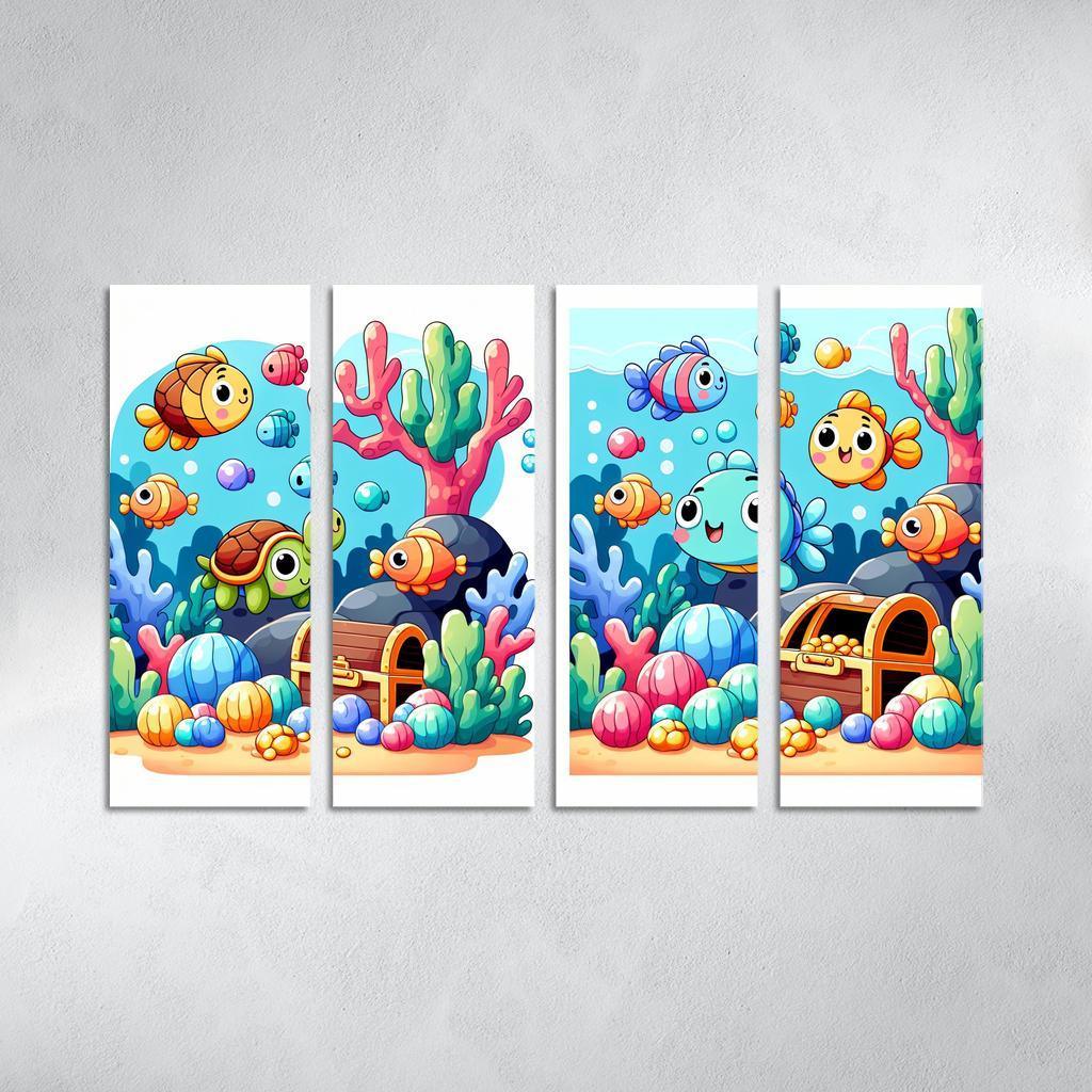 Underwater Treasure Hunt 4 Piece HD Modern Canvas Panels-Original Frame