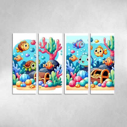 Underwater Treasure Hunt 4 Piece HD Modern Canvas Panels-Original Frame