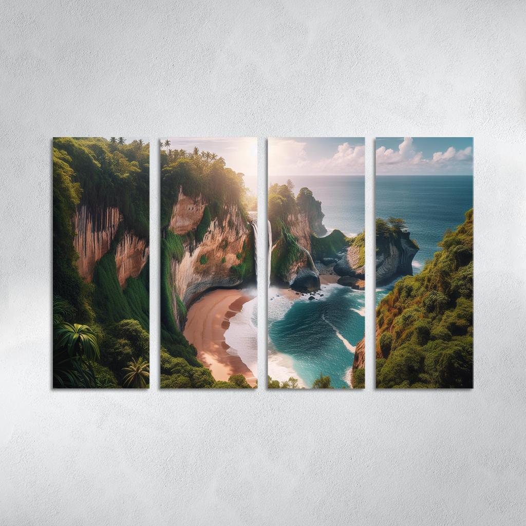 Cascading Waterfalls Beach Modern Paintings Frame