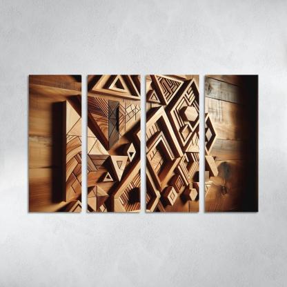 Geometric Wooden Wall Shelves 4 Piece HD Modern Canvas Panels-Original Frame