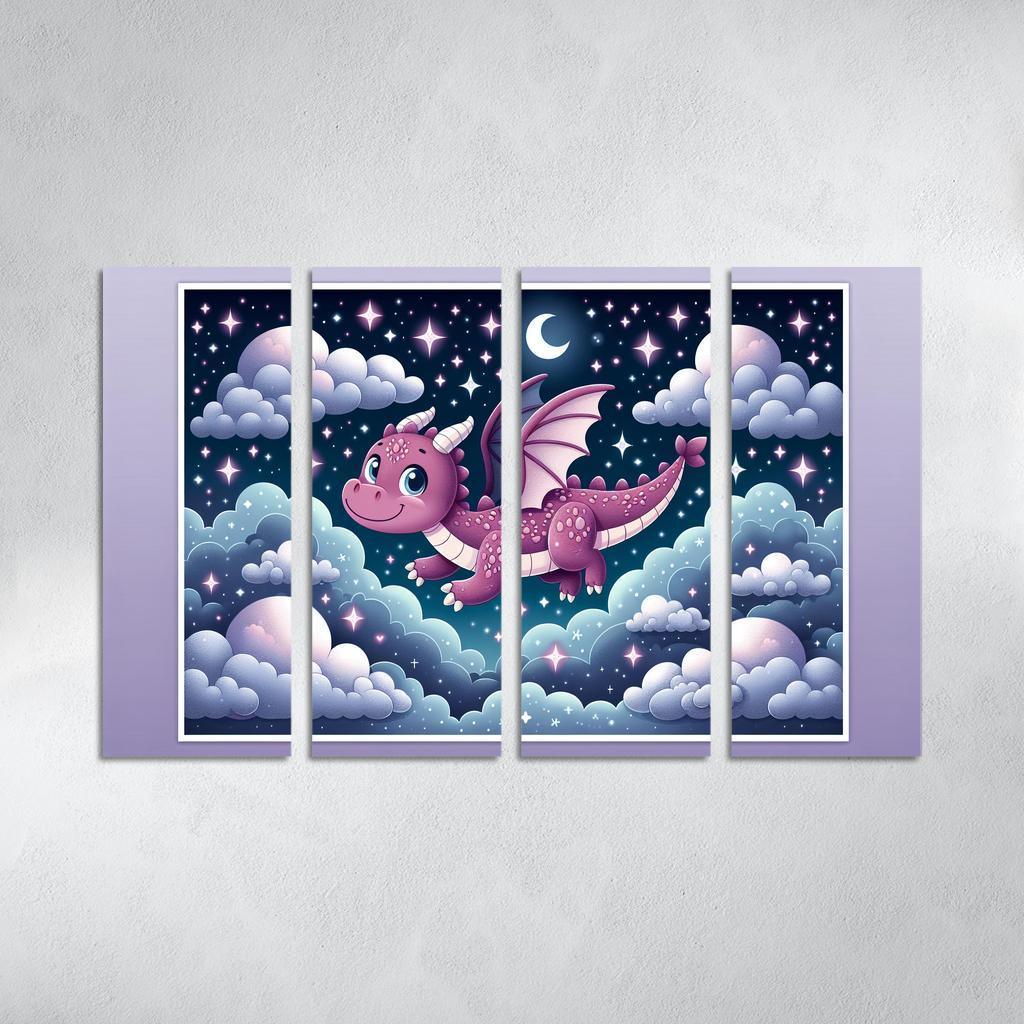 Dreamy Dragon 4 Piece HD Modern Canvas Panels-Original Frame