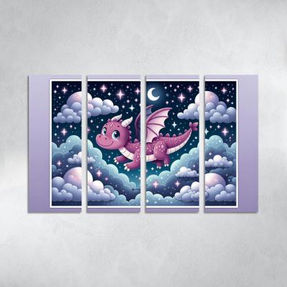Dreamy Dragon 4 Piece HD Modern Canvas Panels-Original Frame