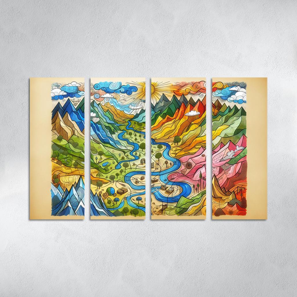 Emotional Cartography of the Heart 4 Piece HD Modern Canvas Panels-Original Frame