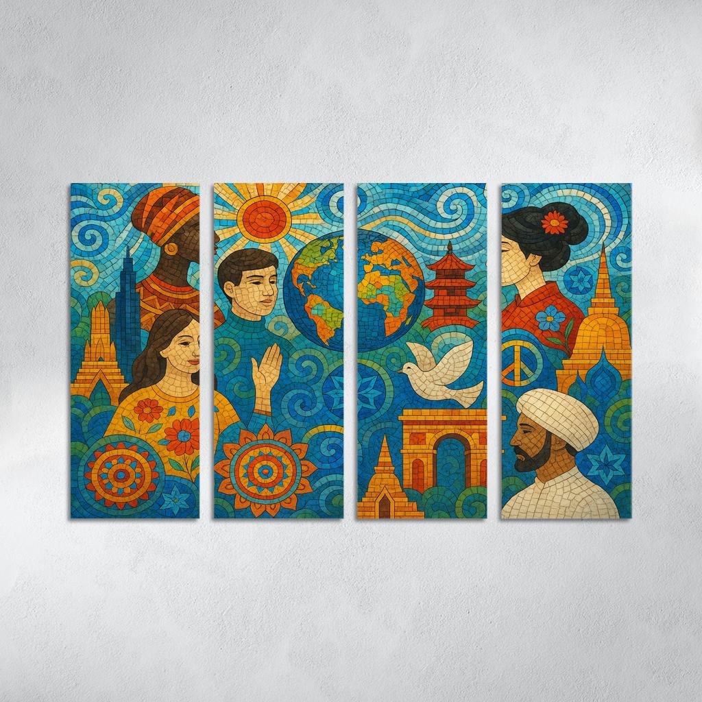 Harmony Of Cultures In Contemporary Mosaic Art Canvas Paintings Frame
