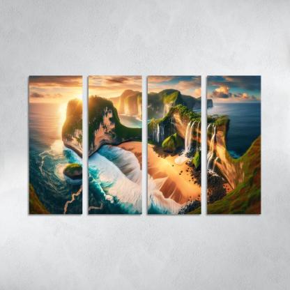 Cascading Waterfalls Beach Natural Wonder Oil Paintings Frame